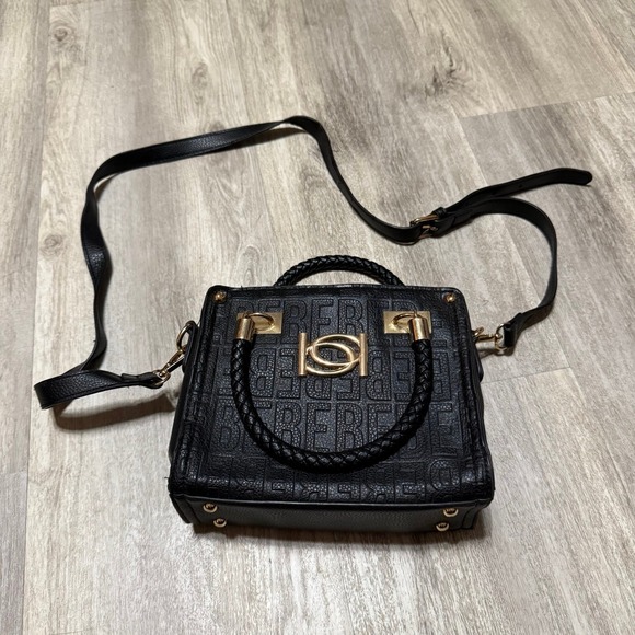 bebe Handbags - BEBE Alexandra Mini Shpper Black Leather Crossbody/Satchel goldtone hardware.